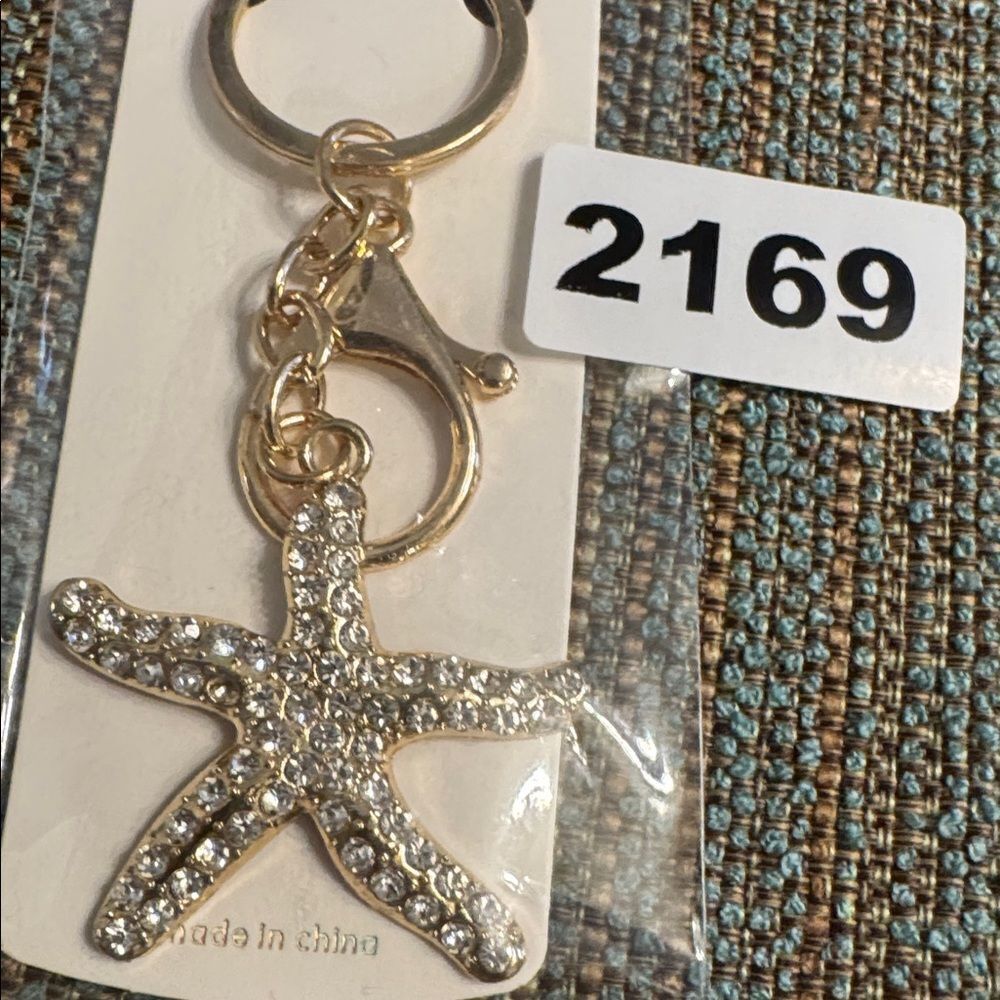 2169 Rhinestone Starfish Key Ring, Bag Charm